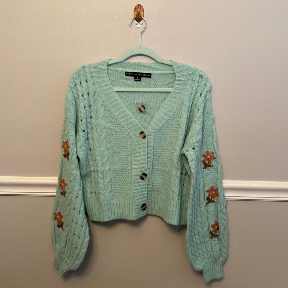 Brand new With Tags Soft Cardigan Sweater with Floral Detail on Sleeves